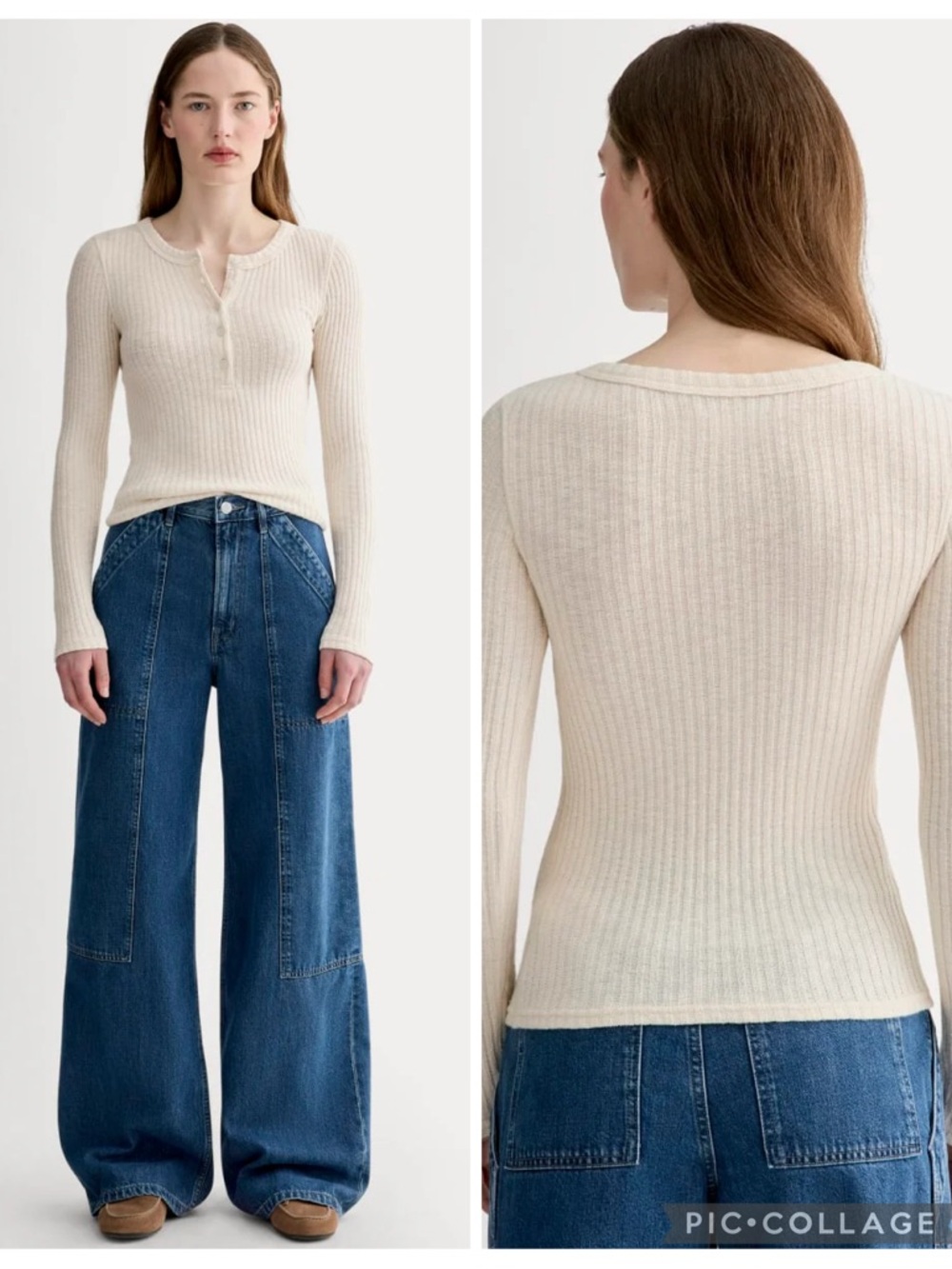 EUC Everlane The Cozy Rib Long Sleeve Henley In Bone